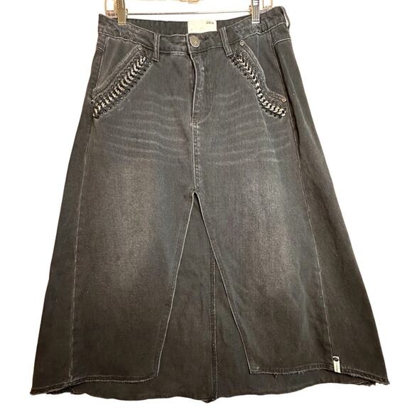 One Teaspoon x Free People Chain Maxi Slit Denim Grunge Whimsigoth Skirt Sz 27 - Picture 2 of 16